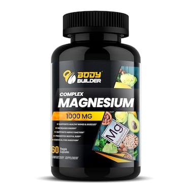 Body Builder Magnesium 1000mg Capsules - Bone, Muscle &amp; Nerve Support - Energy Boost &amp; Sleep Aid - Support Digestion - 60 Veg Caps