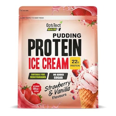 اوبتي تيكت ايس كريم بودينج بالبروتين - عالي البروتين، بدون سكر مضاف، نباتي وخالي من الجلوتين - 22 غرام لكل وجبة (500 غرام، نكهات الفراولة والفانيليا)
