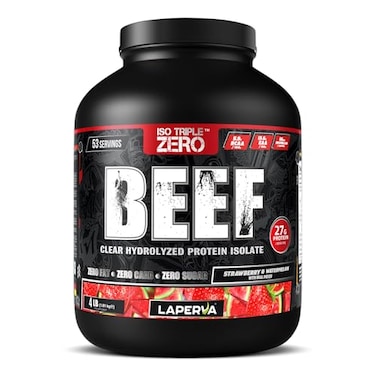 لابيرفا آيزو تريبل زيرو بروتين لحم بقري صافي معزول - بروتين لحم بقري متحلل، 27 غرام بروتين/حصة، خالي من الدهون والكربوهيدرات والسكريات، نكهة الفراولة والبطيخ (1.8 كجم - 4 أرطال، 53 حصة) (فراولة وبطيخ)