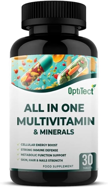 Optitect All In One Multivitamin And Minerals, 30 Tablets &ndash; Daily Nutritional Support For Energy, Immune Function, Skin, Hair, And Nail Health
