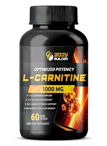 Body Builder Optimized Potency L-Carnitine Tartrate 1000 mg Sports Nutrition Supplement, Vegan, Gluten-Free, Soy-Free and Lactose-Free, 60 Capsules