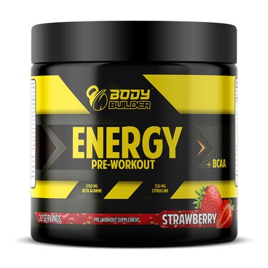 Body Builder Pre workout Plus BCAA Food Supplement, Strawberry, 30 Serv