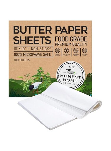 THE HONEST HOME COMPANY Butter Paper-100 Sheets   White Precut Sheet for Cooking &amp; Baking, Reusable Can be Used as Parchment Paper for Oven, 10 X 10 Inch