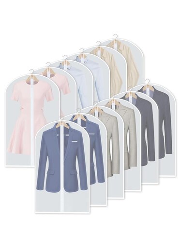 YYDSLEE Garment Bags for Hanging Clothes, 12 Pack Lightweight Suit Bags Clothes Bags Cover PEVA Breathable Clothes Protectors Coat Covers for Closet with Zipper Clothing Bags, 24" x 40