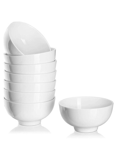 DOWAN 8 Packs 10-Ounce Porcelain Small Bowl Set for Ice Cream, Dessert, Small Side Dishes, Salad, Fruit, Dip - White