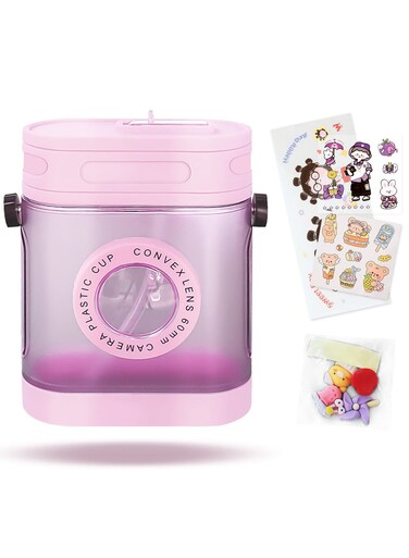Retro Camera Water Bottle 450ml BPA-Free Plastic with Straw Suitable for Travel and Gifts from Kids