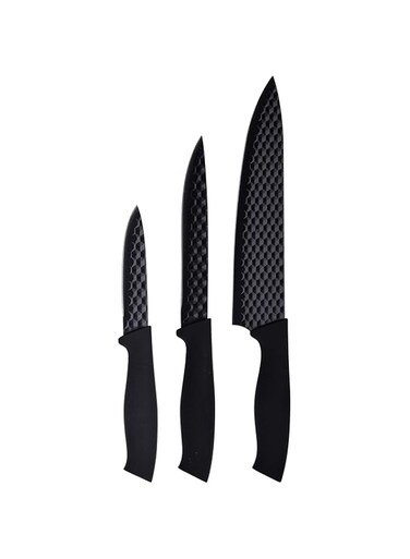 Bergner Stuttgart Stainless Steel 3 Pcs Knike Set, Black Colour, Non- Stick Coated, BG39380Bk