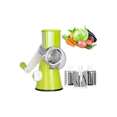 Rotary Vegetable Grater and Slicer &ndash; Manual Drum Cutter with Handle, Stainless Steel Blades