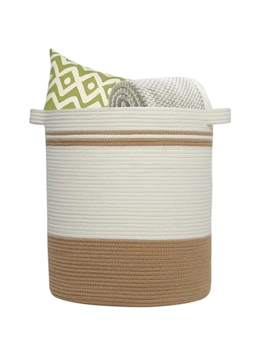 Beauenty Large Cotton Rope Basket, Collapillable Woven Basket for Laundry, Blankets, Toys Organizer Storage
