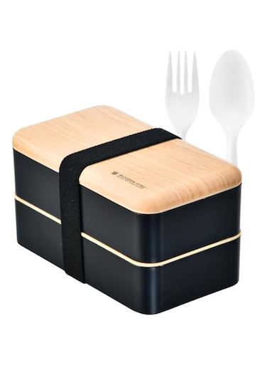 Zuch&eacute; lunch box bento box premium compact 2 compartment leakproof lunch box 1200ml with spoon knife stylish Black lunch box for kids school adults women men office picnic travel