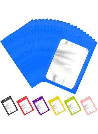 ANZNKU 100 Pcs Resealable Mylar Bags with Clear Window Bags Packaging Bags Foil Pouch Zipper Bags for Food Self Sealing Storage Supplies (5.51x7.87 inches, Blue)