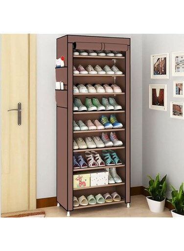 10 Tiers Shoe Rack Storage Box For 27 Pairs, Foldable Rack, Shoes Organizer Cover, Cover Portable Cabinet 158cm (H) X 58cm (L) 28 cm (W),Brown