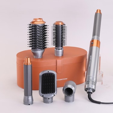 Enzo Professional EN-4133 6-In-1 Hair Dryer Brush &amp; Multi Styler - Ionic Hot Air Blow Dryer, Hair Straightener, Curler &amp; Volumizing Brush - Brown- Intl Version