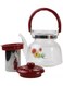 Glass Tea Pot with Stainless Steel Strainer, Heat Resistant Borosilicate Glass, 850ml, Red Handle