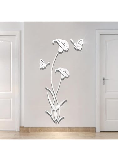 Azonee 3D Mirror Flower Wall Sticker, DIY Acrylic Mirror Setting Glass Wall Sticker Decal for Living Room, Bedroom, TV Wall, Porch, Restaurant 70.8 x 37.4 in (Silver)