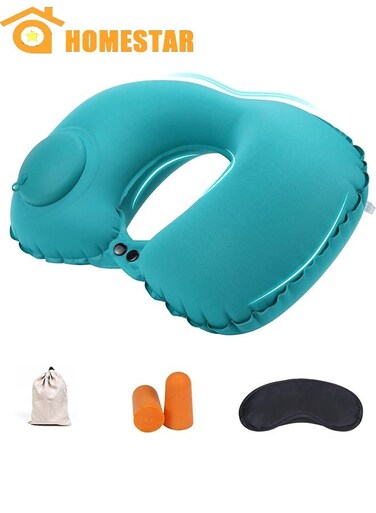 Neck Support Travel Pillow, Portable Self-Inflatable, Ultra Comfortable Mulberry Silk Fabric Neck Pillows for Travel, Pillows for Sleeping Airplane, Green