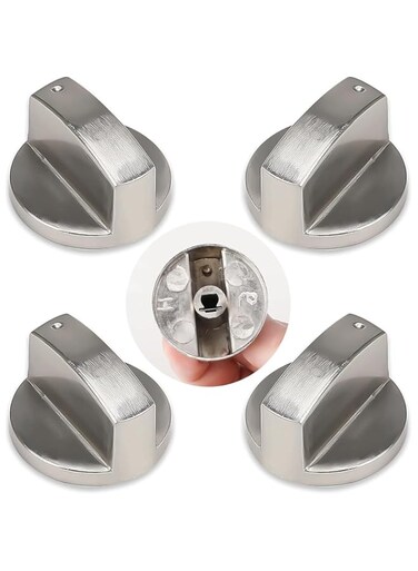 YHRY 4 Pcs Gas Stove Knob, Round Gas Stove Knob, Stainless Steel Oven Knob, 6mm Gas Stove Knob, Safe And Durable, Easy To Use, Fits 6mm Shaft, Can Be Used For Gas Stove, Oven, Microwave, Etc