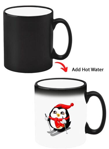 Color Changing Heat Sensitive Ceramic Mug, Image Revealed When HOT Liquid is Added! skating penguin