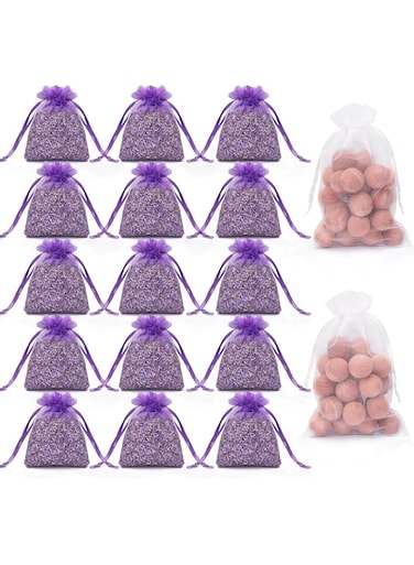 YHRY Cedar Blocks for Clothes Storage, 48 Cedar Balls and 15 Lavender Sachet Bags, Fresh Scents Home Fragrance Sachets for Drawers and Closets, Pack of 17