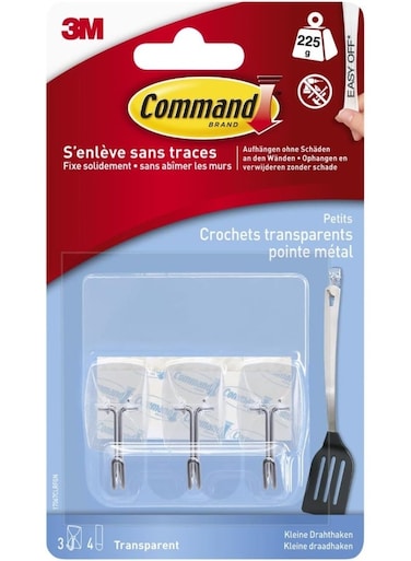 Utensil Hooks &acirc;&euro;&ldquo; 3 Hooks with 4 Adhesive Strips, Damage-Free Wall Hanging for Kitchen &amp; Home Use