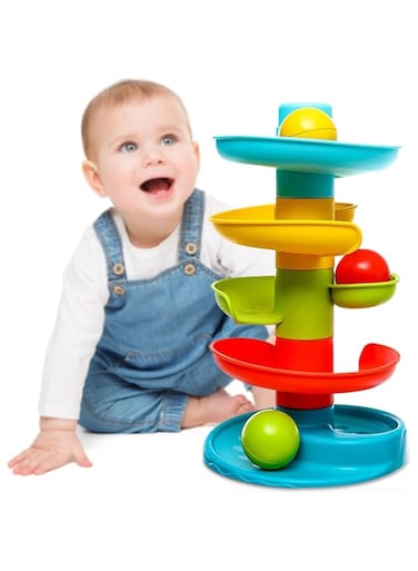 Baybee Baby Ball Tower for Toddlers, Ball Drop and Roll Swirling Tower with 4 Tier &amp; 3 Balls   Educational Development Activity Toys for Kids   Ball Tower Ramp Toys for Baby 1 2 3 4 Years