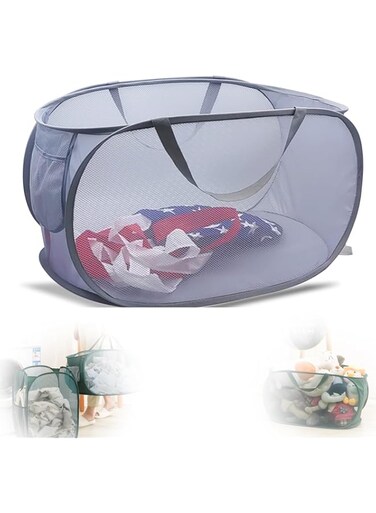 NALACAL Mesh Pop-up Laundry Hamper, Collapsible Laundry Basket, Sturdy Mesh Laundry Hamper Basket Bag, Pop up Basket with Side Pocket for Laundry Room, Bathroom, Kids Room, College Dorm or Travel