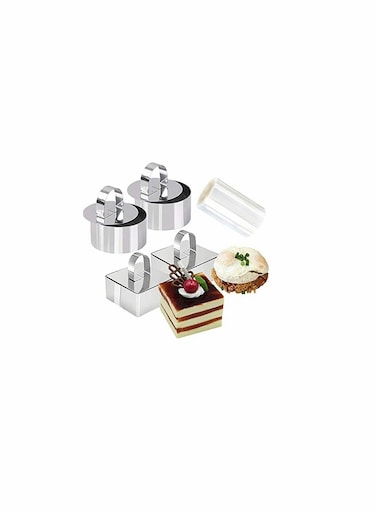Stainless Steel Cake Ring Set - 3.15" Round &amp; Square Molds with 3" Press for Perfect Baking &amp; Pastry Display