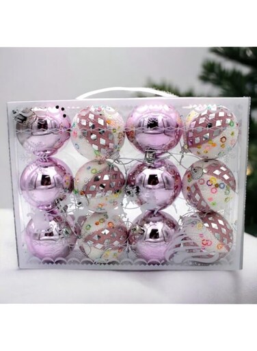 Festive Lights Fuzzy Pink, Purple &amp; Gold Christmas Ornaments &ndash; Pack of 12 Soft Decorations for Cozy Holiday Decor
