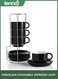 Ceramic Espresso Cups with Saucers, 4 Ounce Stackable Cappuccino Cups with Metal Stand for Coffee Drinks, Latte, Tea - Set of 4 (Black)