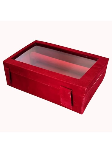 Kuber Industries Wooden Bangle Box For Woman 2 Rod Bangle Storage Box Organizer Transaprent Lid &amp; Handle MAROON
