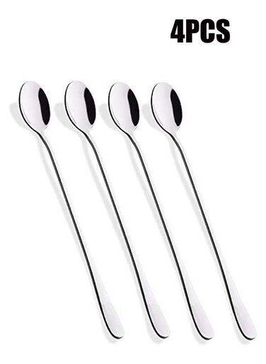 Long Handle Iced Tea Spoon, Coffee Spoon, Ice Cream Spoon, Stainless Steel Cocktail Stirring Spoons, Set of 4