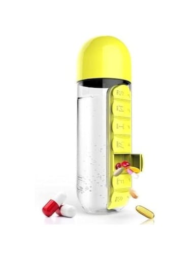Generic Yellow: Creative 600Ml Pill Box Organizer Combine Daily Drinking Water Bottles Leak-Proof Drinkware My Water Bottle Sha