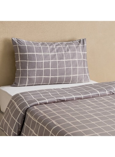 Box Microfiber Printed Duvet Cover Set - Grey - For Adults