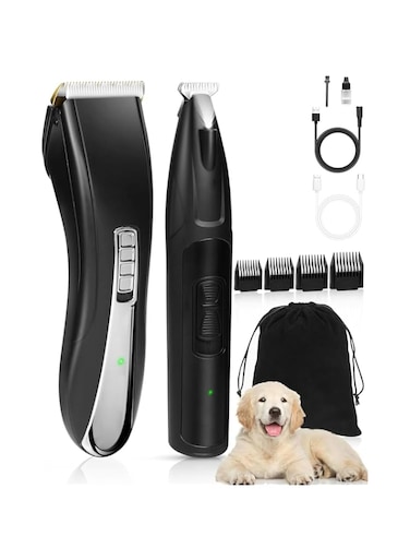 Dog Clippers Grooming Kit, 2 in 1 Professional Dog Clippers for Thick Heavy Coats, Low Noise Dog Paw Trimmer with LED Light, Cordless Rechargeable Pet Hair Shaver for Small &amp; Large Dogs Cats