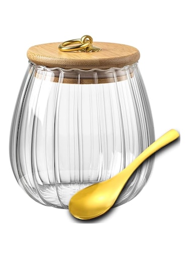 Viovian 34oz Decoration Glass Jars with Wood Lids and Spoon Food Storage Canister Container for Coffee Nut Cookie Candy Sugar Medium Clear Vintage Glass Jar With Lid 1000ml