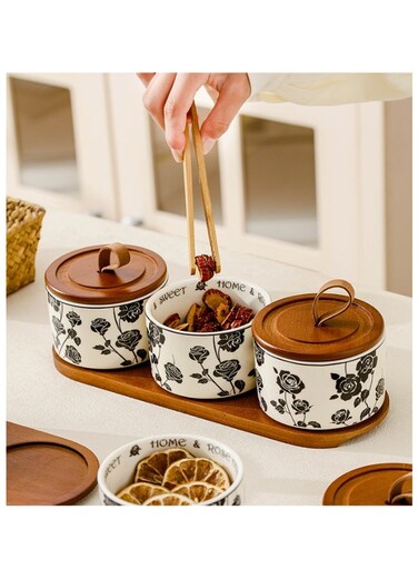 cans, suitable for tea, dried goods, candies and coffee beans, roses design, 3-piece set, high quality ceramic