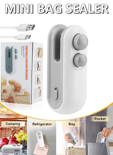 Bag Sealer,2 IN 1 Plastic Sealer &amp; Cutter,Portable Chip Bag Sealer Machine for Snack Bags Recharable Cookies Package Vacuum Bag Sealer, Bag Sealer Heat Seal,Keep Food Fresh