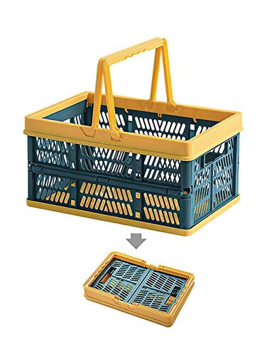 Plastic Collapsible Storage Shopping Basket Green/Yellow 11.7 x 7.87 x 6.17inch