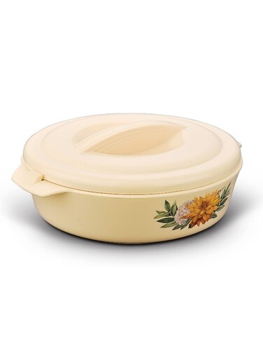 3500ml Stainless Steel Inner Insulated Casserole Hotpot in Cream Beige Floral Design, Thermal Food Warmer Serving Dish Container for Kitchen and Dining Table