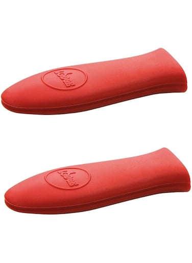 Lodge Silicone Hot Handle Holder Oven Pan Mitts Heat Protecting Silicone Cast Iron Skillet Dutch Oven (Red 2 Pack)