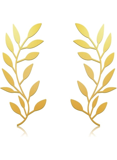 NALACAL 2 Pieces Metal Tree Leaf Wall Decor Vine Olive Branch Leaf Wall Art Wrought Iron Scroll Above The Bed, Living Room, Outdoor Decoration (Gold)