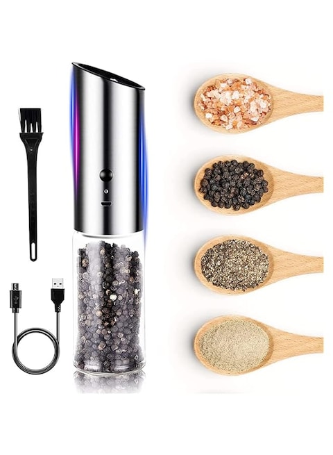 Arabest Electric Salt and Pepper Grinder, Rechargeable Pepper Mill with Brush, USB Gravity Salt Mill, Stainless Steel Spice Grinder Shaker, Automatic Salt Grinder Adjustable Coarseness