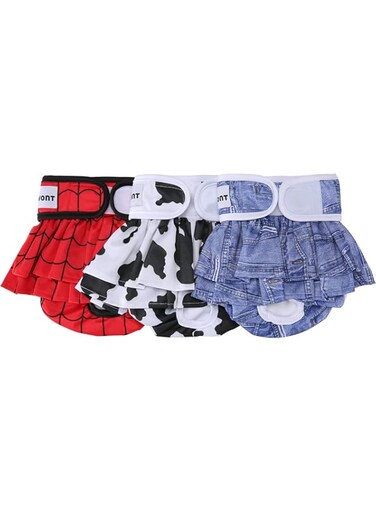 Avont 3 Pack Washable Dog Diapers Female (S/8"-13.5"), Reusable Dog Period Diapers Cover, Female Dog Diapers for Heat Cycle, Incontinence, Girl Dog Diapers Dress -Red/Blue/White
