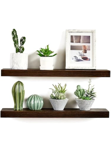 bpa Rustic Wood Floating Shelves Farmhouse Wall Shelves 5" Deep Narrow   Set of 2 (Dark Brown, 24" W x 5" D x 1.375" H)