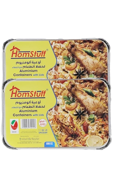 HomStuff Aluminium Foil Container 8389 (890 ml), Pack of 2 x (1x10pcs), Aluminium Disposable container   Parcel Box   Packaging Hot/Dry Foods   Freezer Containers for Takeaway Food Packaging.