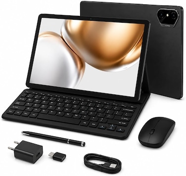 Modio M42 Tablet 10.1" IPS HD, 8GB RAM 512GB Storage, Android 13, 10000mAh, Dual SIM WiFi, 13MP Camera, Keyboard Mouse Pen Bundle (Black)