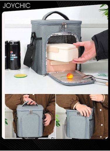Solid Pattern Large Capacity Food Insulation Bag Antifouling and Leakproof Reusable Lunch Bag with Handle Strap for School Office Work Travel Outdoor