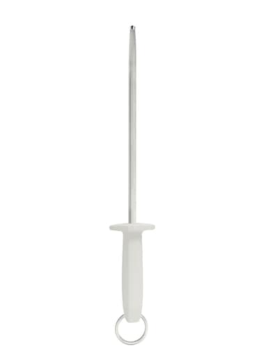Professional 10 Inches Grooved Shapener with Carbon Steel Rod and White Polypropylene Handle