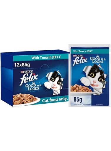Purina Felix As Good As it Looks Adult Cat With Tuna In Jelly 85g, Pack of 12
