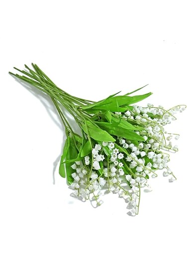 Azonee Artificial Flowers, 10 Pcs Vivid Plastic Lily of The Valley, Fake Lily Bouquet, Artificial Flowers Wedding Bouquet, Green Plants Shrubs for Home Garden Decoration